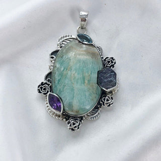 Natural Amazonite & Amethyst, Blue Topaz Pendant By Harshita Jewellery