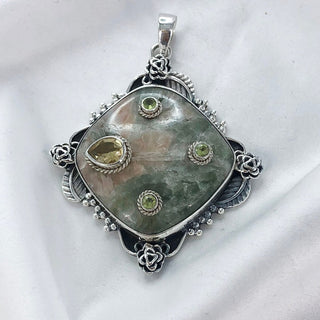 Natural Vessonite, Peridot & Citrine Pendan By Harshita Jewellery