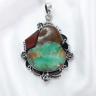 Natural Chrysoprase, Black Onyx & Carnelian Pendant By Harshita Jewellery