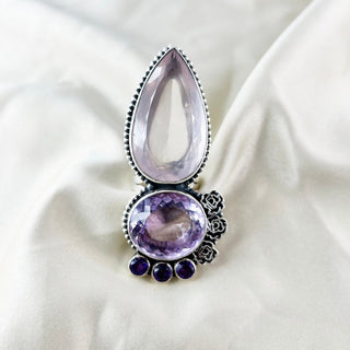Rose Quartz & Amethyst Ring By Harshita Jewellery