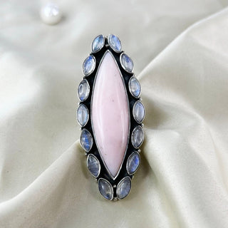 Natural Pink Opal & Moonstone Ring By Harshita Jewellery