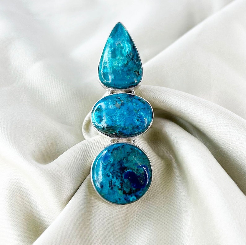 Natural Shattuckite Gemstone Ring By Harshita Jewellery