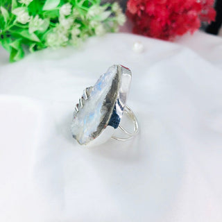 Natural Raw Rainbow Moonstone Ring By Harshita Jewellery
