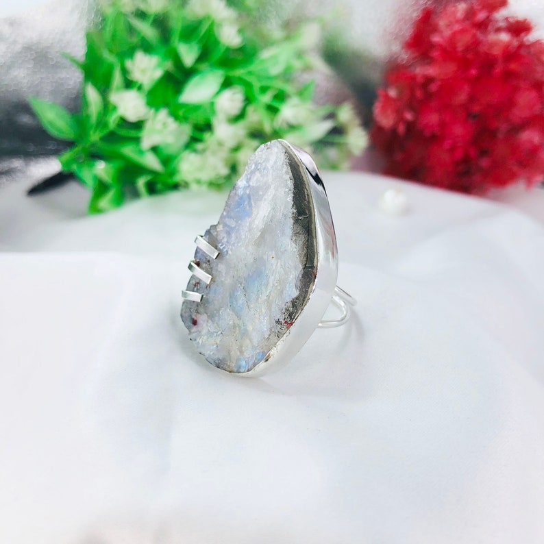 Natural Raw Rainbow Moonstone Ring By Harshita Jewellery
