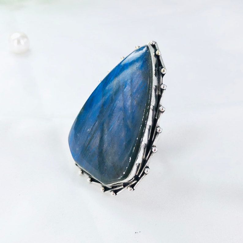 Natural Labradorite Ring By Harshita Jewellery