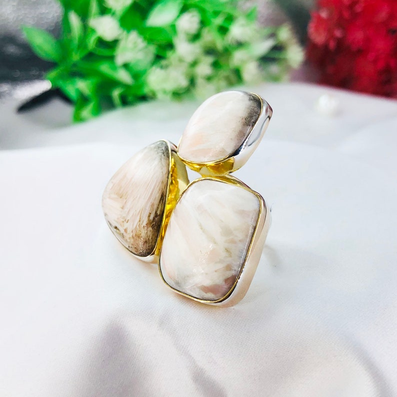 Natural Pink Scolecite Ring By Harshita Jewellery
