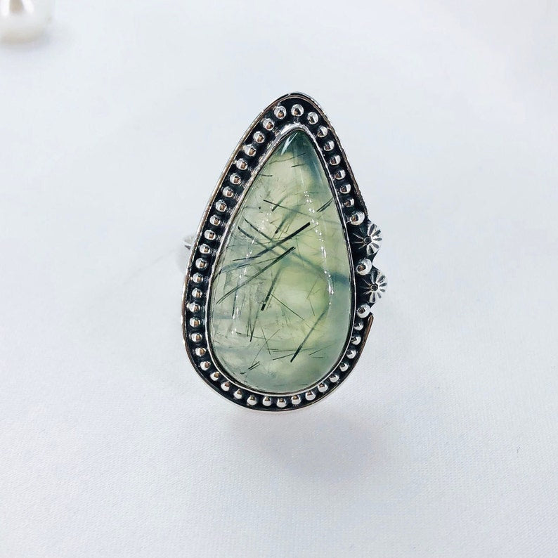 Natural Prehnite Gemstone Ring By Harshita Jewellery