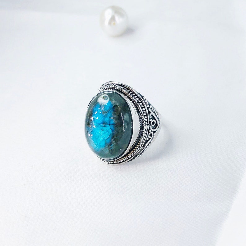 Natural Labradorite Ring By Harshita Jewellery