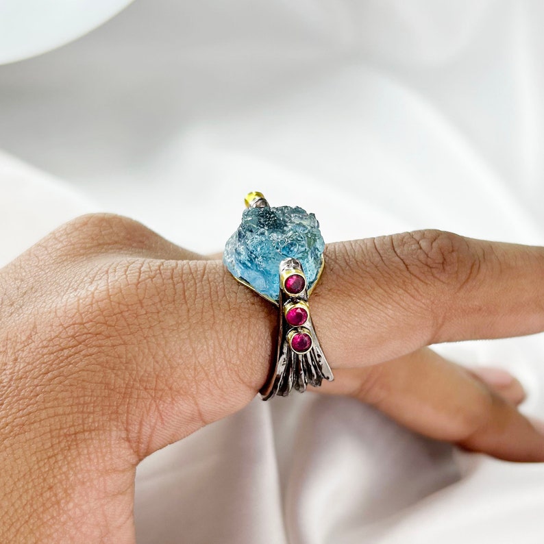 Blue Aquamarine Ring By Harshita Jewellery
