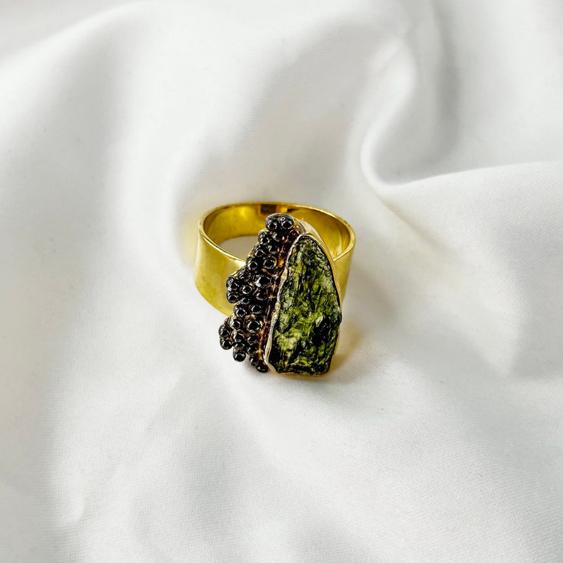 Natural Moldavite Gemstone Ring By Harshita Jewellery