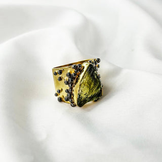 Natural Moldavite Gemstone Ring By Harshita Jewellery