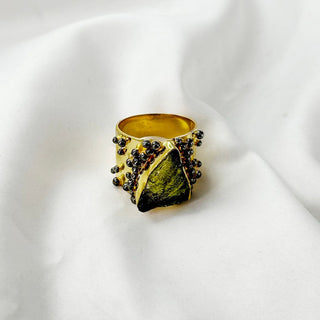 Natural Moldavite Gemstone Ring By Harshita Jewellery