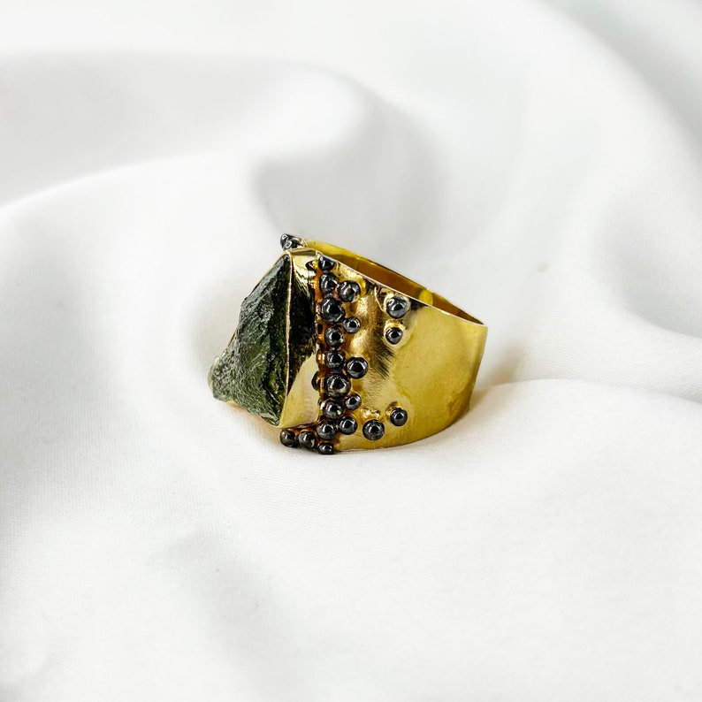 Natural Moldavite Gemstone Ring By Harshita Jewellery