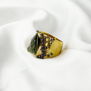 Natural Moldavite Gemstone Ring By Harshita Jewellery