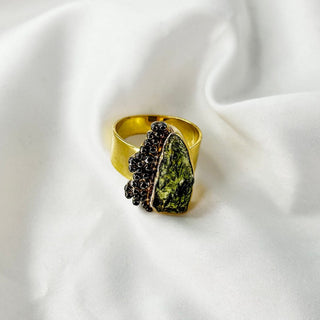 Natural Moldavite Gemstone Ring By Harshita Jewellery