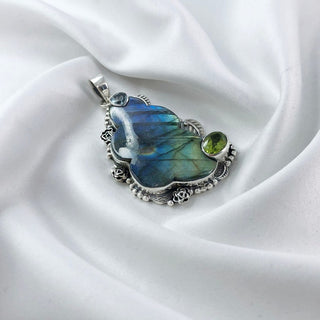 Fire Labradorite, Blue Topaz & Peridot Pendant By Harshita Jewellery