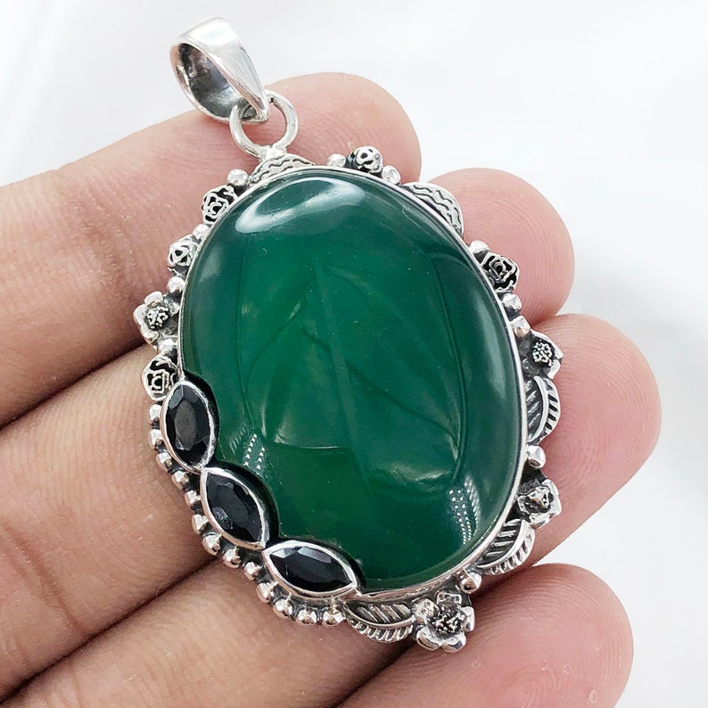 Natural Green Onyx And Amethyst Pendant By Harshita Jewellery