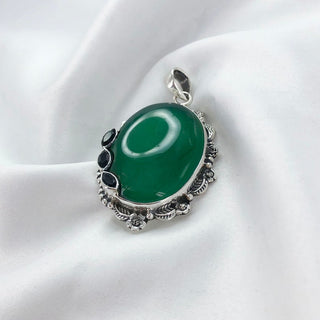 Natural Green Onyx And Amethyst Pendant By Harshita Jewellery