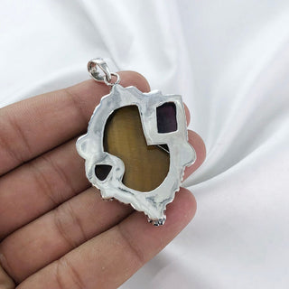 Natural  Tiger's Eye, Rose Quartz, Amethyst, Pendant By Harshita Jewellery
