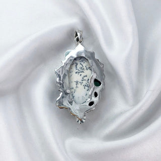 Natural Dendrite Opal, Black Onyx And Green Onyx Pendant By Harshita Jewellery