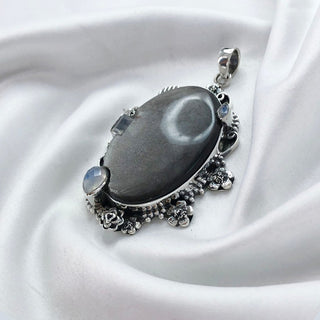 Silver Sheen Obsidian Pendant By Harshita Jewellery