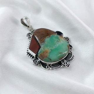 Natural Chrysoprase, Black Onyx & Carnelian Pendant By Harshita Jewellery