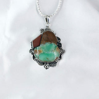 Natural Chrysoprase, Black Onyx & Carnelian Pendant By Harshita Jewellery