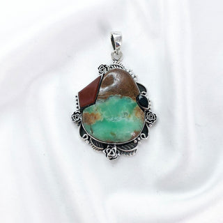 Natural Chrysoprase, Black Onyx & Carnelian Pendant By Harshita Jewellery