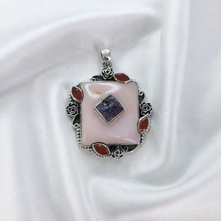 Natural Pink Opal, Amethyst & Carnelian Pendant By Harshita Jewellery