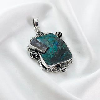 Natural Chrysocolla & Rough Amethyst Pendant By Harshita Jewellery
