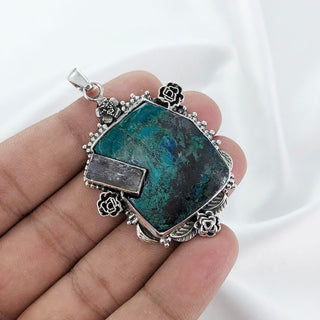 Natural Chrysocolla & Rough Amethyst Pendant By Harshita Jewellery