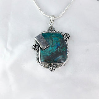 Natural Chrysocolla & Rough Amethyst Pendant By Harshita Jewellery