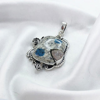 Natural K2 jasper & Raw Rose Quartz Pendant By Harshita Jewellery