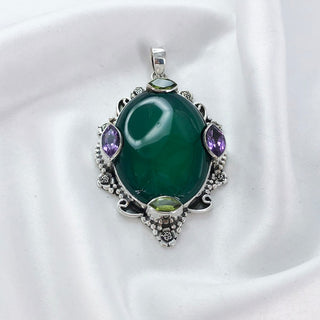 Natural Green Onyx, Amethyst & Peridot Gemstone Pendant By Harshita Jewellery