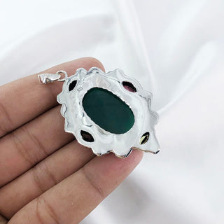 Natural Green Onyx, Amethyst & Peridot Gemstone Pendant By Harshita Jewellery