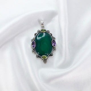 Natural Green Onyx, Amethyst & Peridot Gemstone Pendant By Harshita Jewellery