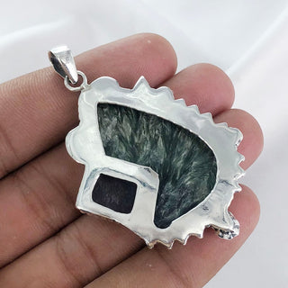 Natural Seraphinite & Rough Amethyst Gemstone Pendant By Harshita Jewellery