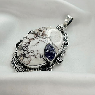 Natural Wild Horse magnesite & Rough Amethyst Pendant By Harshita Jewellery