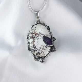 Natural Wild Horse magnesite & Rough Amethyst Pendant By Harshita Jewellery