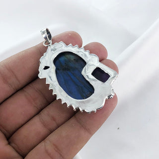 Natural Labradorite And Rough Amethyst Pendant By Harshita Jewellery