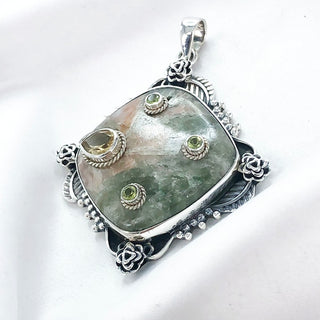 Natural Vessonite, Peridot & Citrine Pendan By Harshita Jewellery