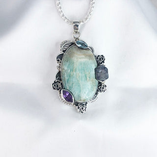 Natural Amazonite & Amethyst, Blue Topaz Pendant By Harshita Jewellery