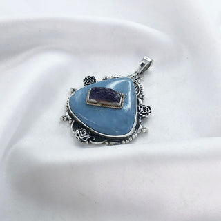Natural Blue Opal & Amethyst Gemstone Pendant By Harshita Jewellery