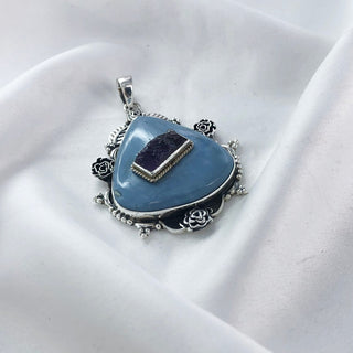 Natural Blue Opal & Amethyst Gemstone Pendant By Harshita Jewellery