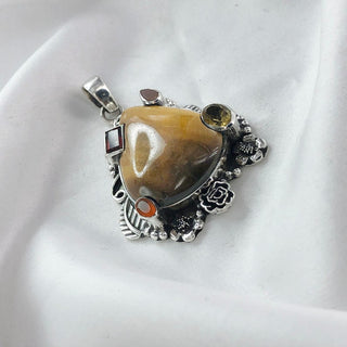 Natural Tiger's Eye, Rose Quartz, Garnet, Citrine & Carnelian Pendant By Harshita Jewellery