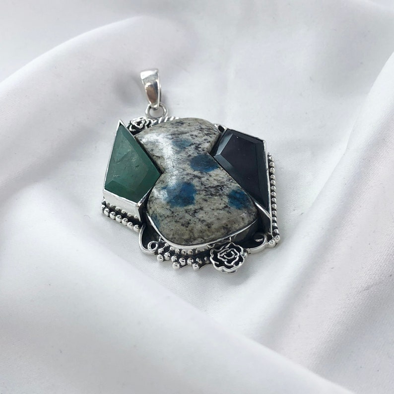 Natural K2 jasper, Green Onyx & Black Onyx Pendant By Harshita Jewellery