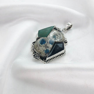 Natural K2 jasper, Green Onyx & Black Onyx Pendant By Harshita Jewellery