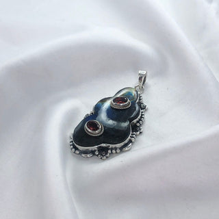 Natural Labradorite & Garnet Pendant By Harshita Jewellery