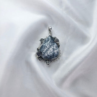 Natural Dendrite Opal & Raw Amethyst Gemstone Pendant By Harshita Jewellery