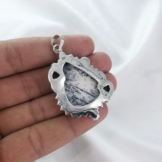 Natural Dendrite Opal & Raw Amethyst Gemstone Pendant By Harshita Jewellery